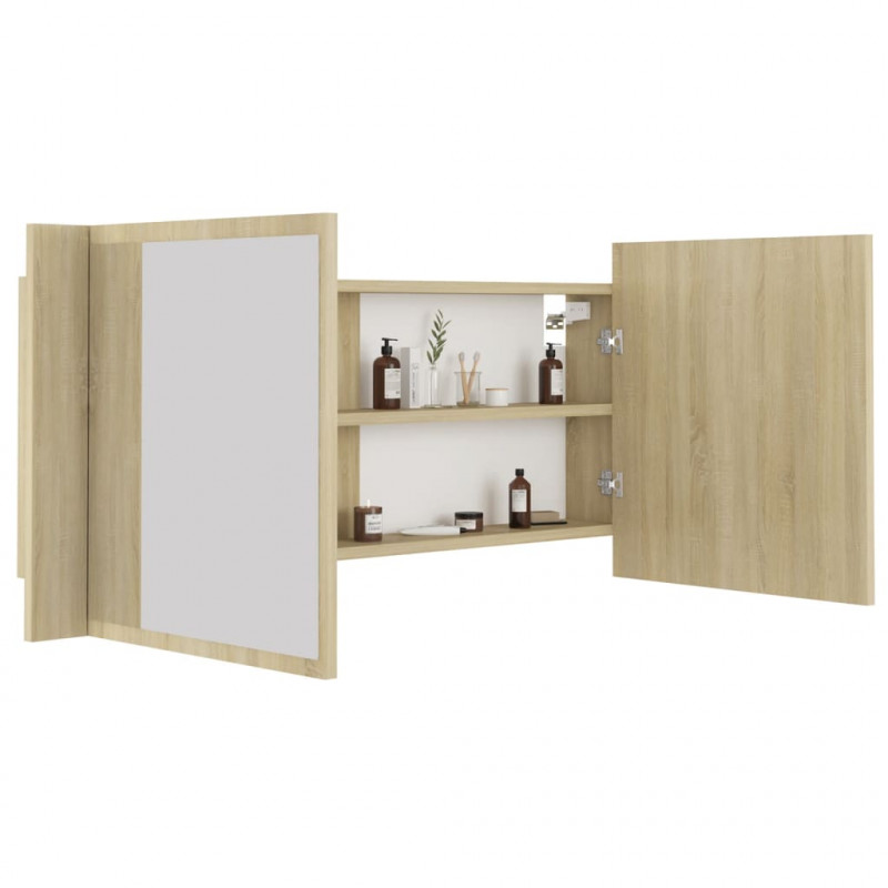 Szafka łazienkowa z lustrem i LED, dąb sonoma, 100x12x45, akryl