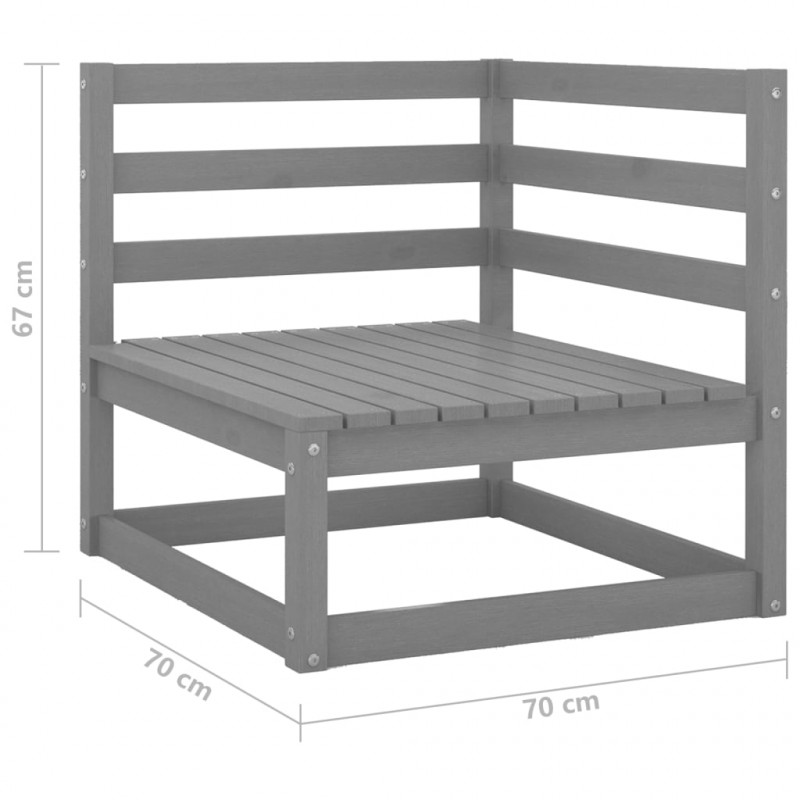 Ogrodowa sofa narożna, szara, lite drewno sosnowe