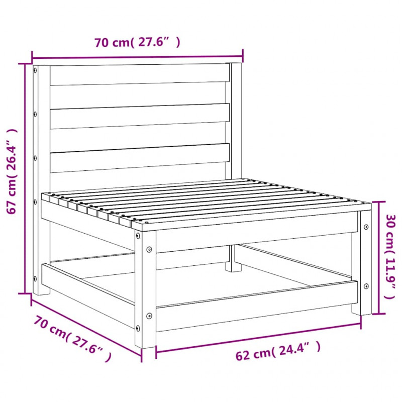 Ogrodowa sofa środkowa, lite drewno sosnowe