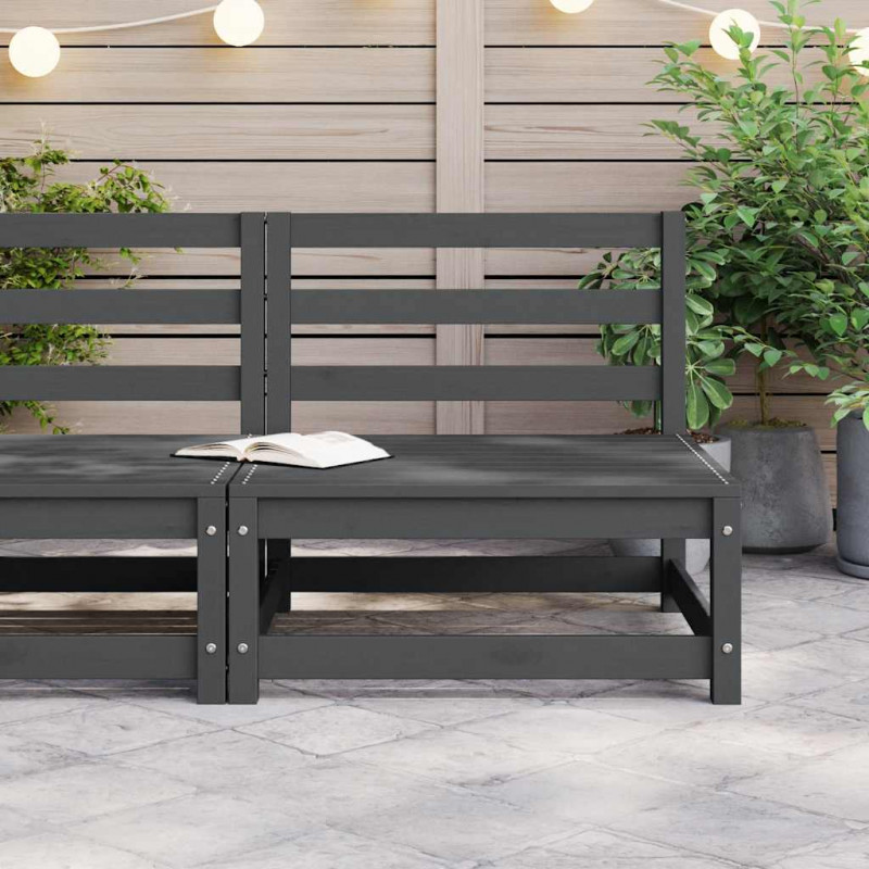 Ogrodowa sofa środkowa, szara, lite drewno sosnowe