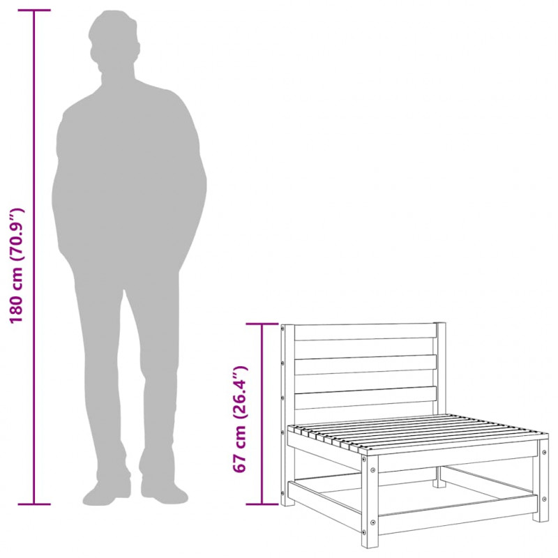 Ogrodowa sofa środkowa, miodowy brąz, lite drewno sosnowe