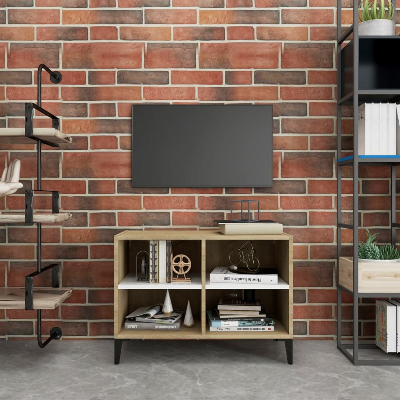 Szafka TV, metalowe nóżki, biel i dąb sonoma, 69,5x30x50 cm