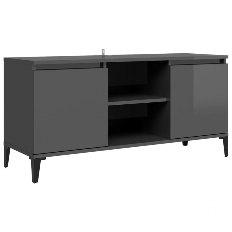 Szafka TV, metalowe nóżki, wysoki połysk, szara, 103,5x35x50 cm