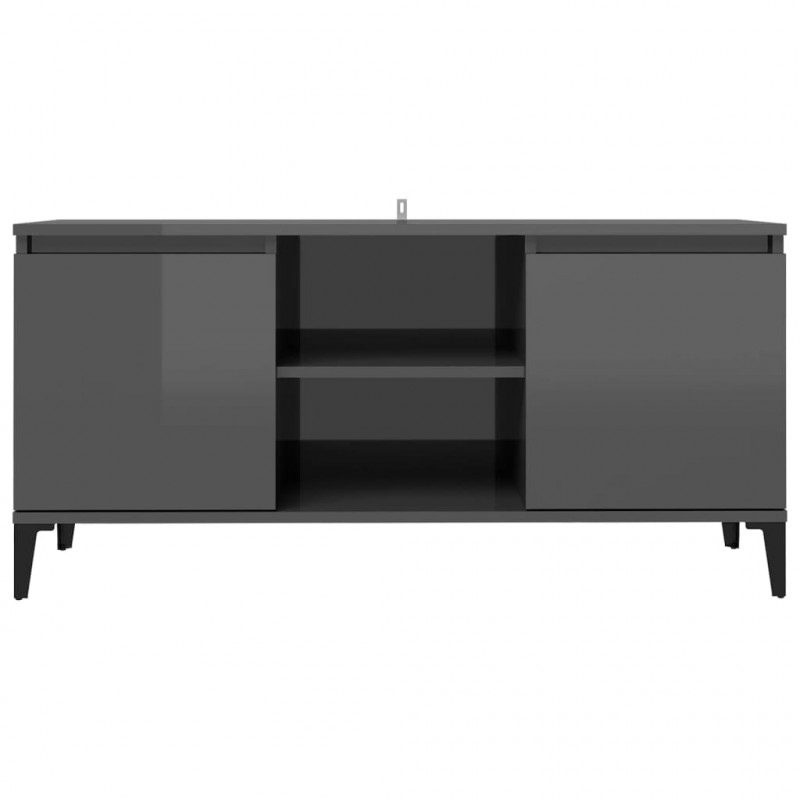 Szafka TV, metalowe nóżki, wysoki połysk, szara, 103,5x35x50 cm