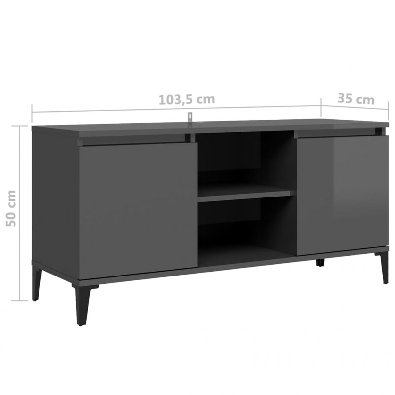 Szafka TV, metalowe nóżki, wysoki połysk, szara, 103,5x35x50 cm