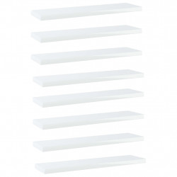 Półki na książki, 8 szt., wysoki połysk, białe, 40x10x1,5 cm