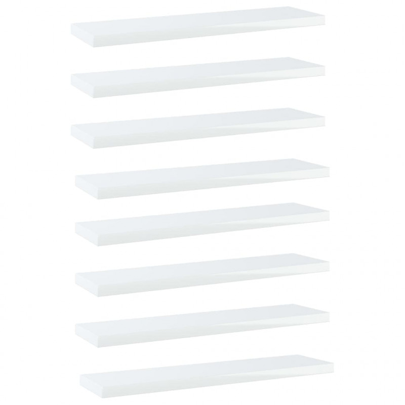 Półki na książki, 8 szt., wysoki połysk, białe, 40x10x1,5 cm