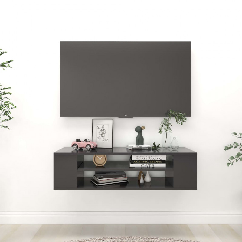 Wisząca szafka TV, szara 100x30x26,5 cm materiał drewnopochodny