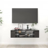 Wisząca szafka TV, czarna, wysoki połysk, 100x30x26,5 cm