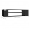 Wisząca szafka TV, czarna, wysoki połysk, 100x30x26,5 cm
