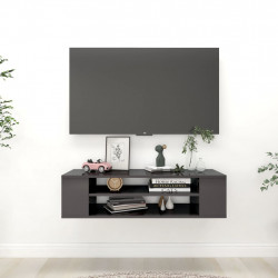 Wisząca szafka TV, szara, wysoki połysk, 100x30x26,5 cm