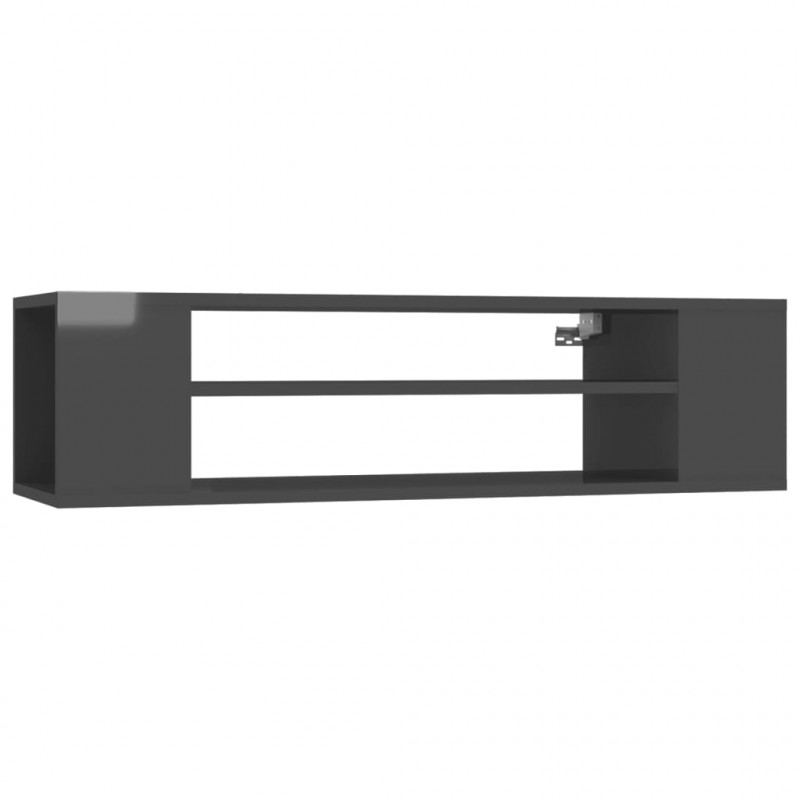 Wisząca szafka TV, szara, wysoki połysk, 100x30x26,5 cm