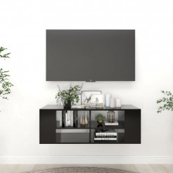 Wisząca szafka TV, czarna 102x35x35 cm, materiał drewnopochodny