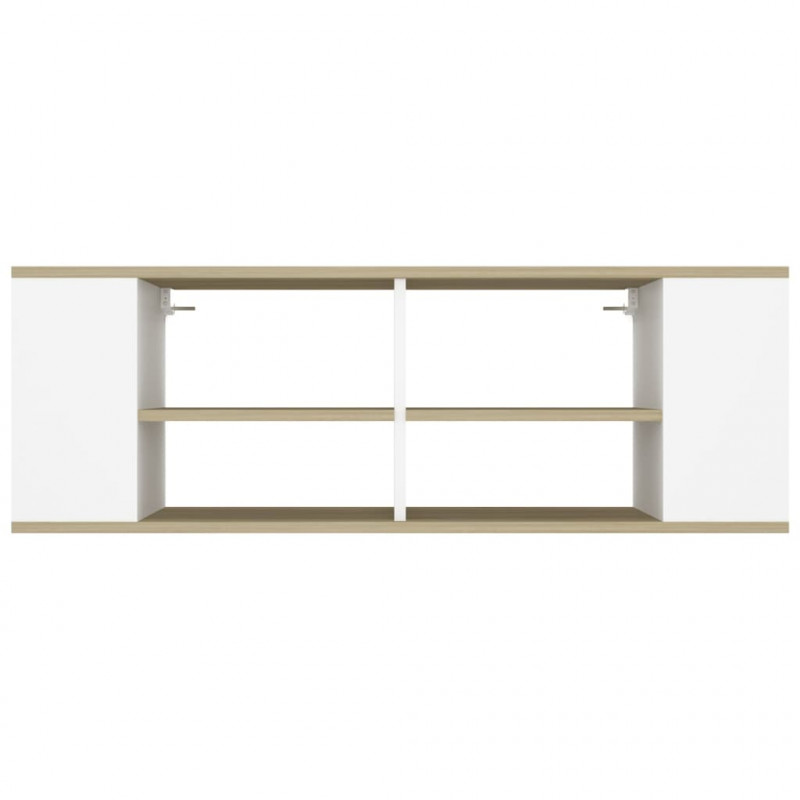 Wisząca szafka pod TV, biel i dąb sonoma, 102x35x35 cm