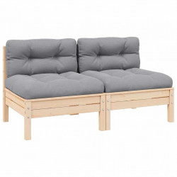 2-osobowa sofa ogrodowa z szarymi poduszkami, drewno sosnowe