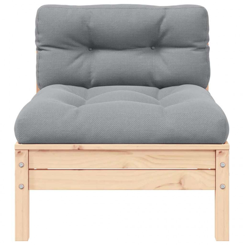2-osobowa sofa ogrodowa z szarymi poduszkami, drewno sosnowe