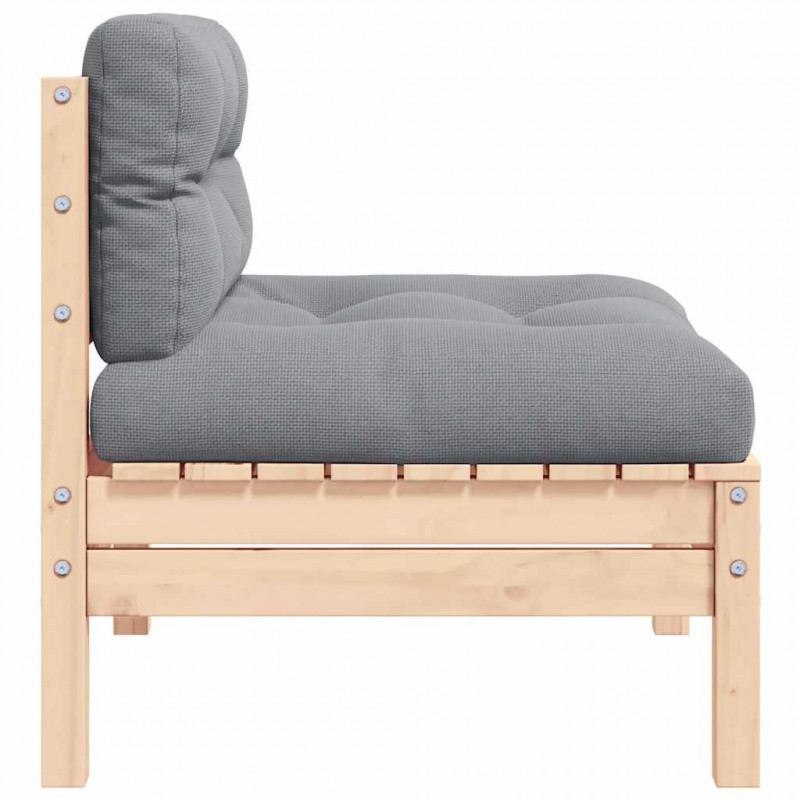 2-osobowa sofa ogrodowa z szarymi poduszkami, drewno sosnowe