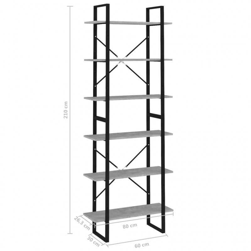Wysoki regał, szary beton 80x30x210 cm, materiał drewnopochodny