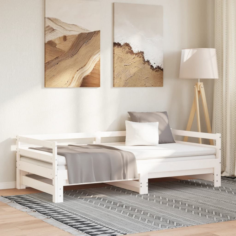 Łóżko wysuwane, lite drewno sosnowe, białe, 2x(90x200) cm