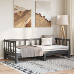 Łóżko wysuwane, szare, lite drewno sosnowe, 2x(90x200) cm
