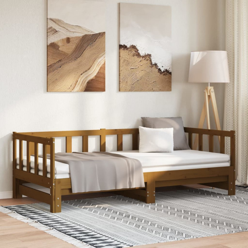 Łóżko wysuwane, lite drewno sosnowe, miodowy brąz, 2x(90x200) cm