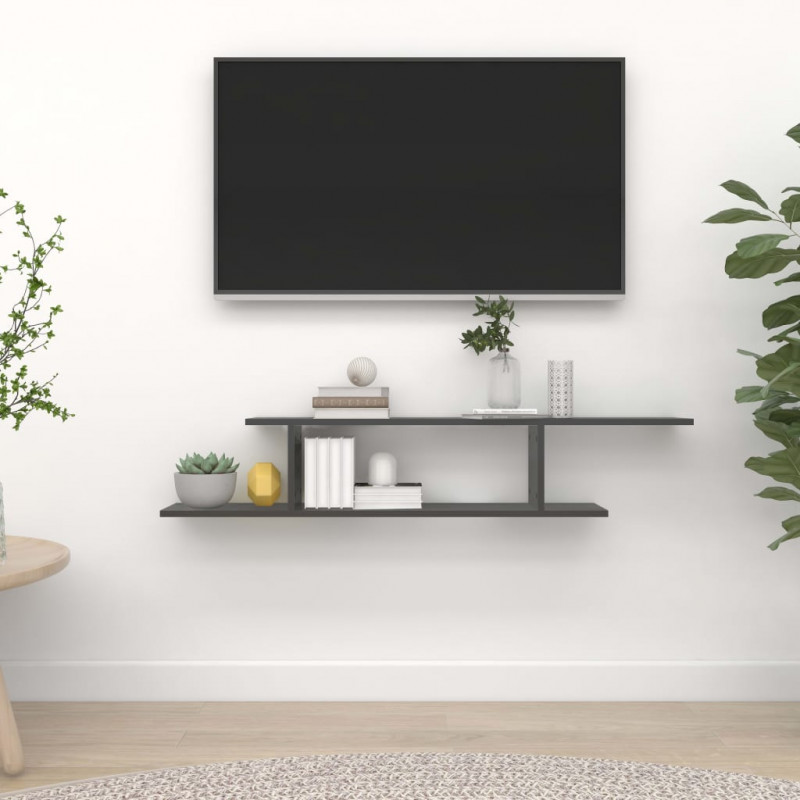 Wisząca półka pod TV, szara, 125x18x23 cm