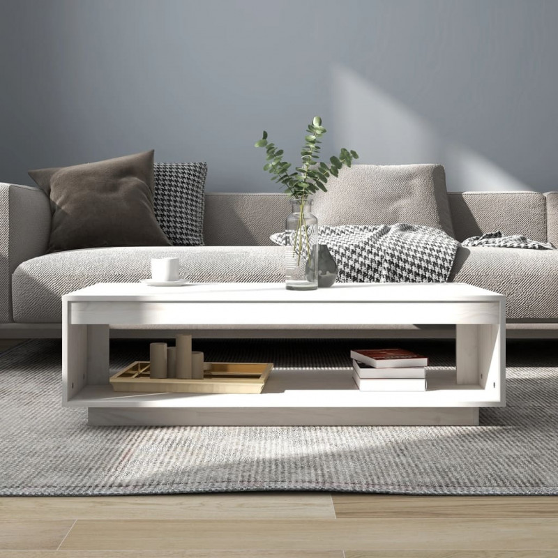 Stolik kawowy, biały, 110x50x33,5 cm, lite drewno sosnowe