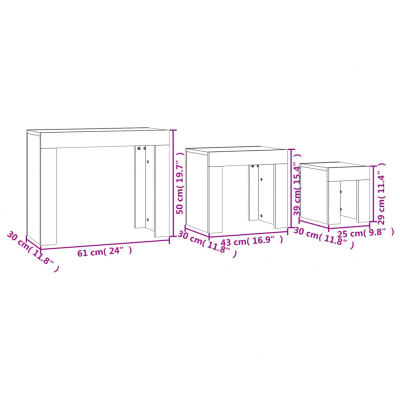 Stoliki kawowe wsuwane pod siebie, 3 szt., szarość betonu
