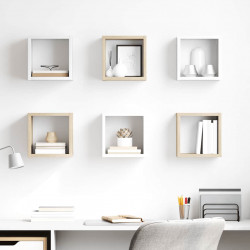 Półki ścienne kostki, 6 szt., biel i dąb sonoma, 22x15x22 cm