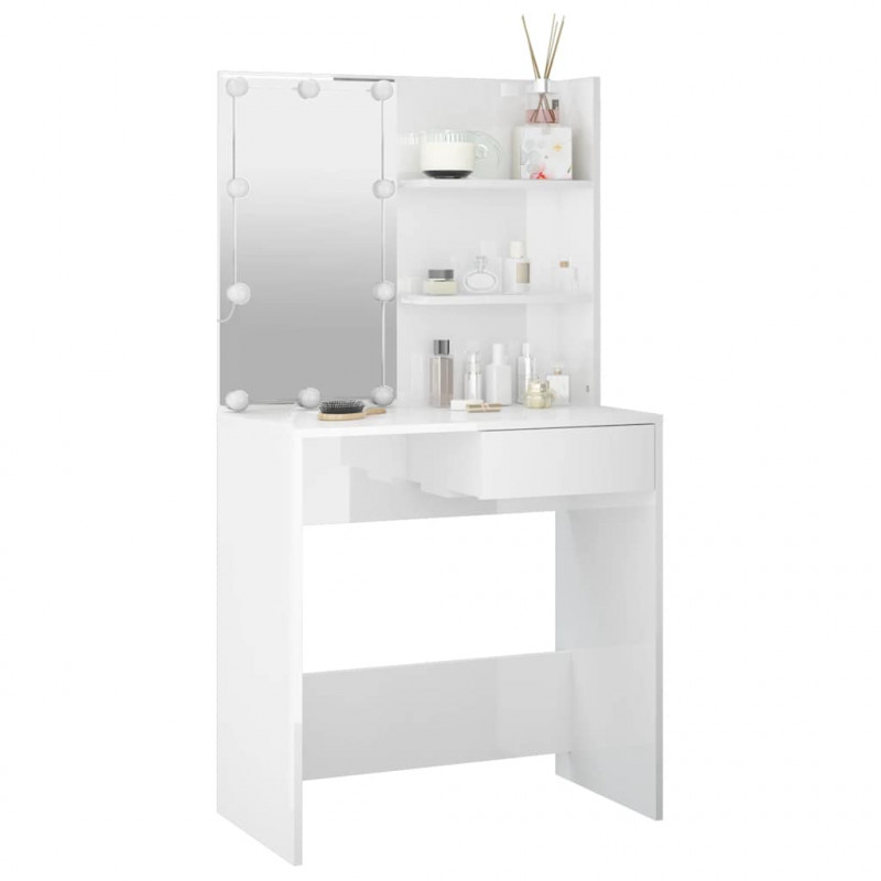 Toaletka z oświetleniem LED, biała, połysk, 74,5x40x141 cm