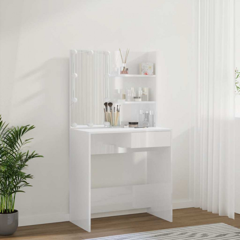 Toaletka z oświetleniem LED, biała, połysk, 74,5x40x141 cm