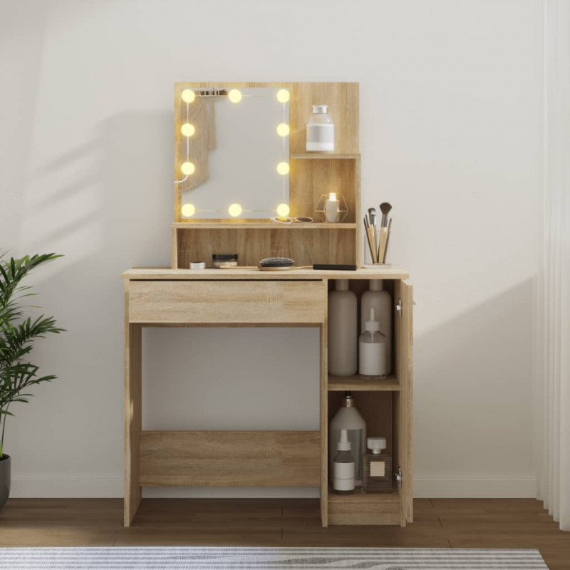 Toaletka z oświetleniem LED, dąb sonoma, 86,5x35x136 cm