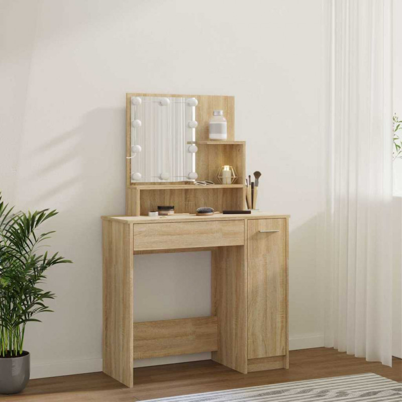 Toaletka z oświetleniem LED, dąb sonoma, 86,5x35x136 cm