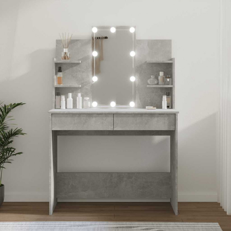Toaletka z oświetleniem LED, betonowa szarość, 96x40x142 cm