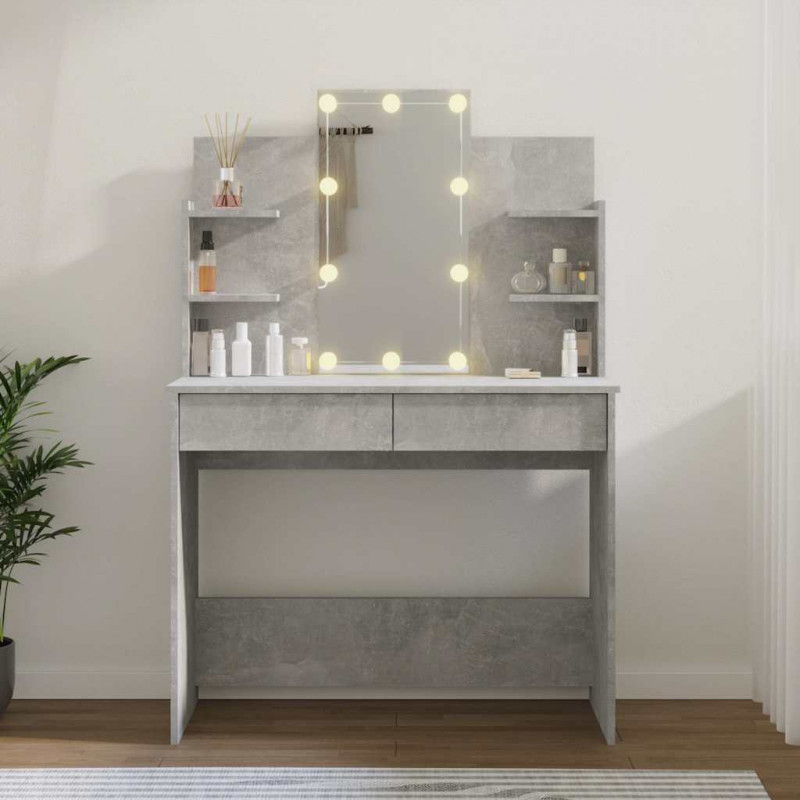 Toaletka z oświetleniem LED, betonowa szarość, 96x40x142 cm