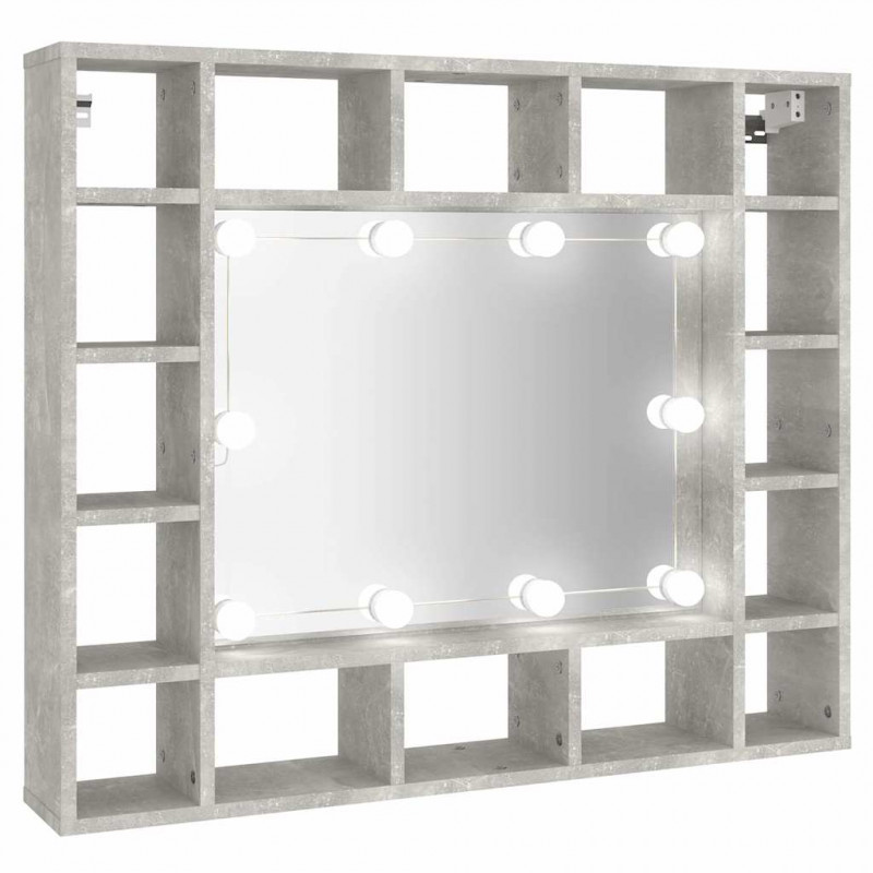 Szafka z lustrem i oświetleniem LED, szary beton, 91x15x76,5 cm