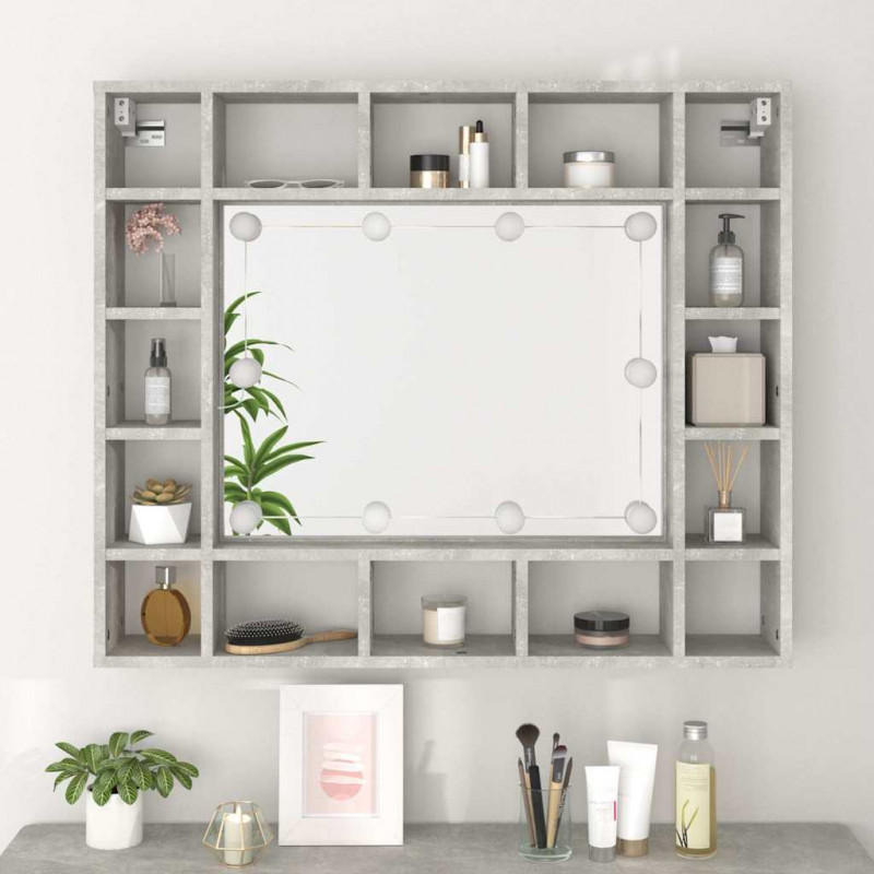 Szafka z lustrem i oświetleniem LED, szary beton, 91x15x76,5 cm