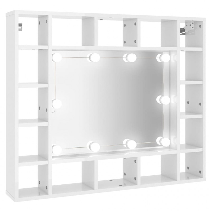 Szafka z lustrem i LED, biała z połyskiem, 91x15x76,5 cm