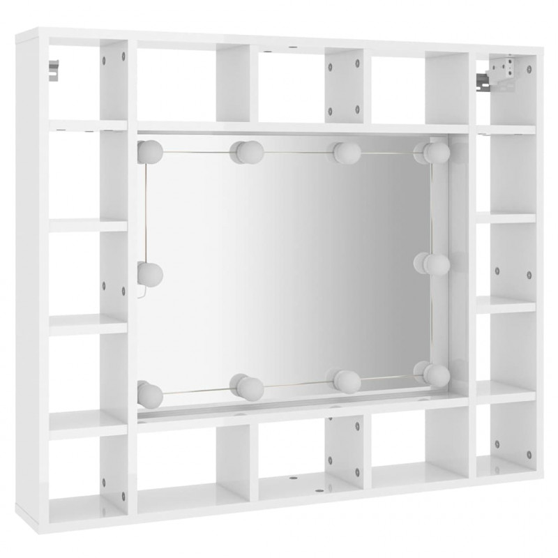 Szafka z lustrem i LED, biała z połyskiem, 91x15x76,5 cm