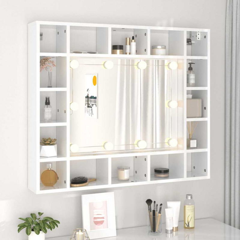 Szafka z lustrem i LED, biała z połyskiem, 91x15x76,5 cm