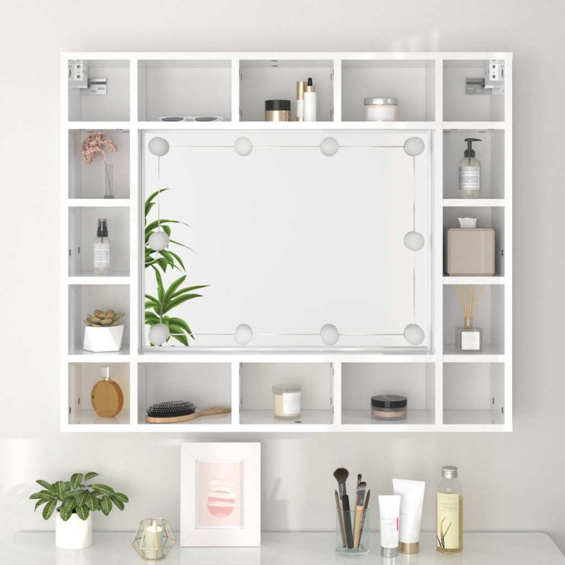 Szafka z lustrem i LED, biała z połyskiem, 91x15x76,5 cm