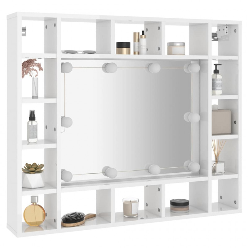 Szafka z lustrem i LED, biała z połyskiem, 91x15x76,5 cm