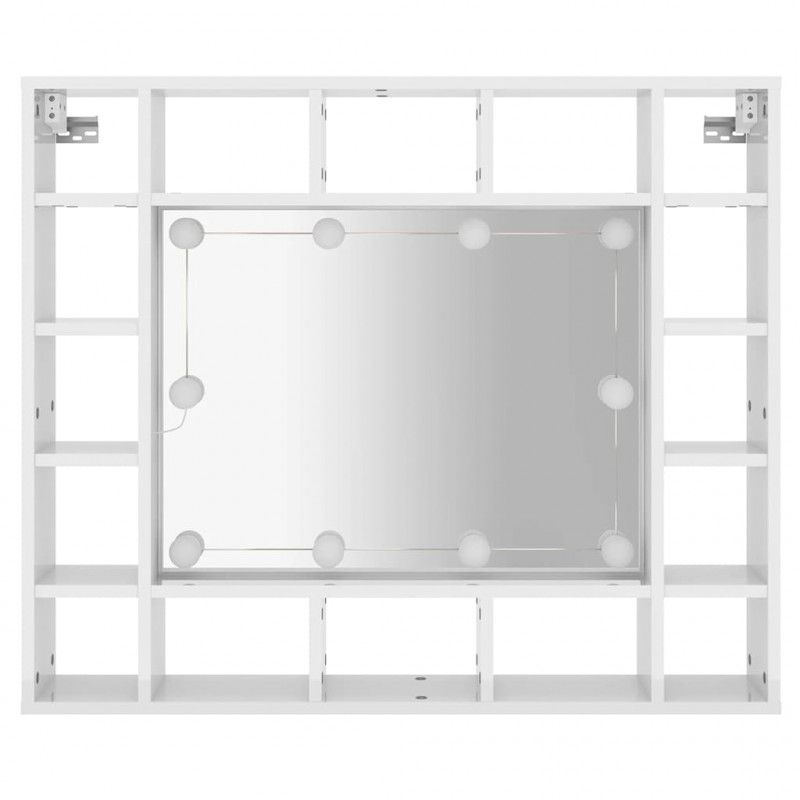 Szafka z lustrem i LED, biała z połyskiem, 91x15x76,5 cm