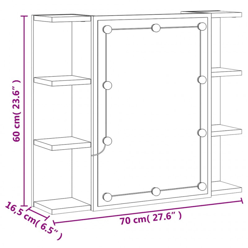 Szafka z lustrem i LED, biała z połyskiem, 70x16,5x60 cm