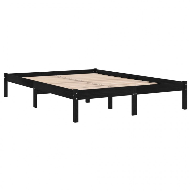 Rama łóżka, czarna, lite drewno sosnowe, 160 x 200 cm