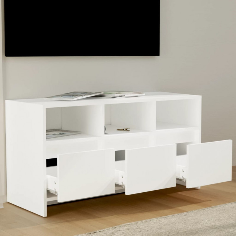 Szafka pod TV, biała, 102x37,5x52,5 cm, materiał drewnopochodny