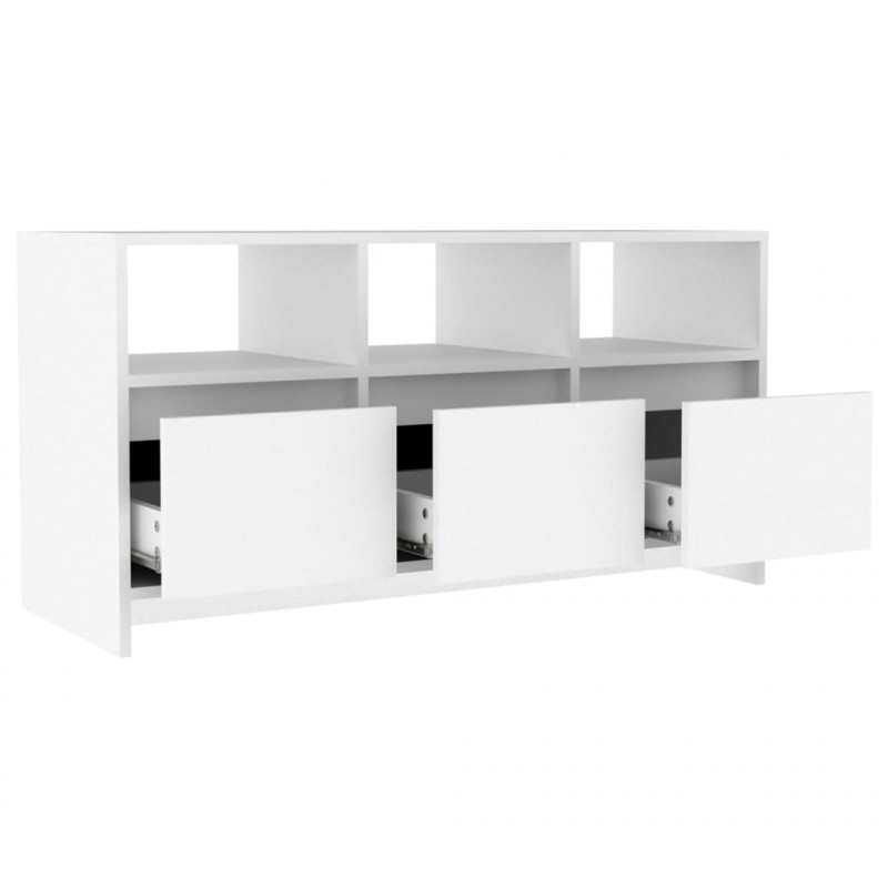 Szafka pod TV, biała, 102x37,5x52,5 cm, materiał drewnopochodny