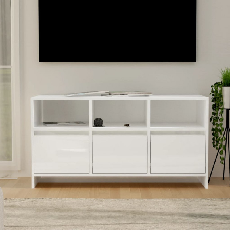 Szafka pod TV, wysoki połysk, biała, 102x37,5x52,5 cm