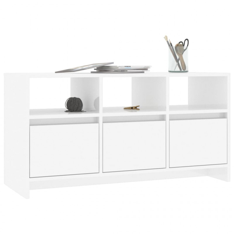 Szafka pod TV, wysoki połysk, biała, 102x37,5x52,5 cm