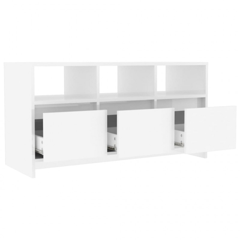 Szafka pod TV, wysoki połysk, biała, 102x37,5x52,5 cm